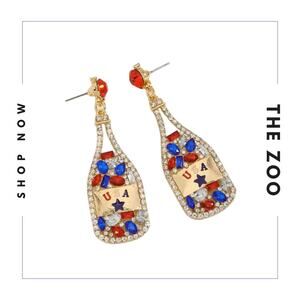 USA Champagne Bottle Rhinestone‎ Earrings